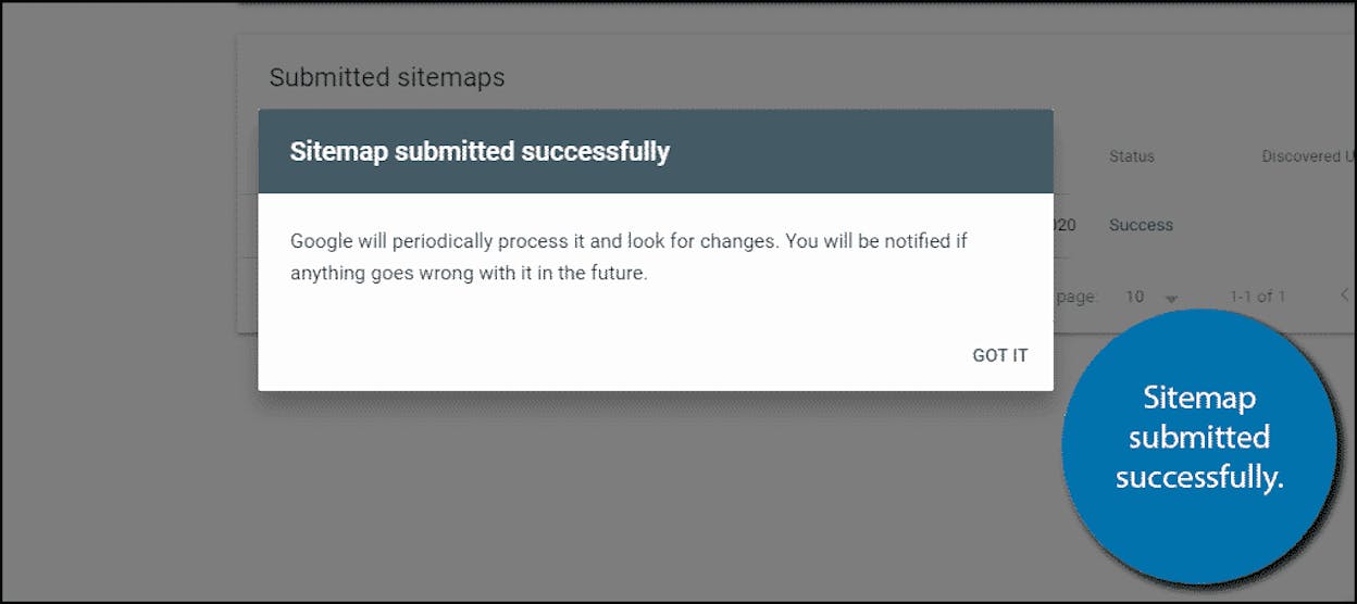 [Screenshot: Browser showing Google&rsquo;s &ldquo;Sitemap notification received&rdquo; confirmation page]