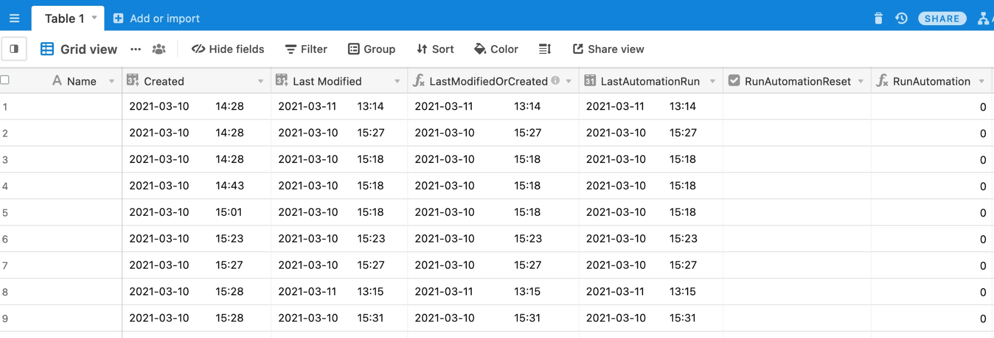 [Screenshot: Airtable automation setup showing the trigger &ldquo;When Status changes to Writing&rdquo; and the action &ldquo;Create a row in Google Sheets&rdquo;]
