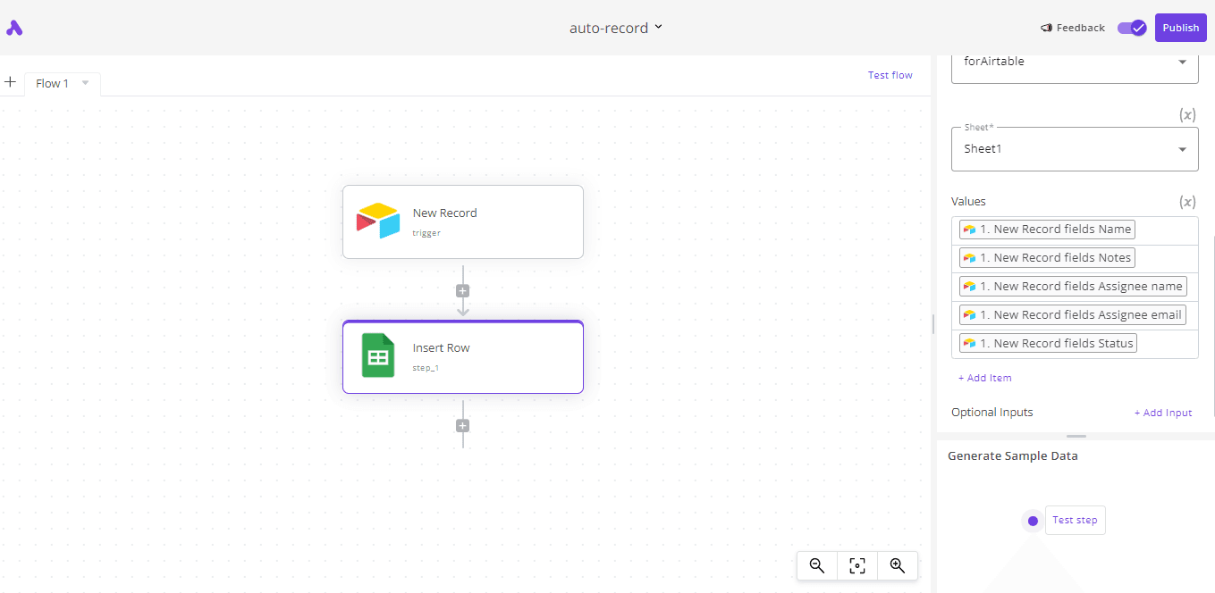 [Screenshot: Airtable automation setup showing the trigger &ldquo;When Status changes to Editing&rdquo; and the action &ldquo;Create a row in Editor&rsquo;s Google Sheet&rdquo;]