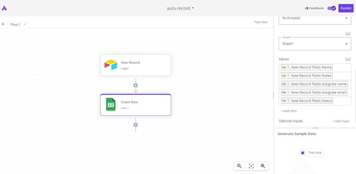 [Screenshot: Airtable automation setup showing the trigger &ldquo;When Status changes to Editing&rdquo; and the action &ldquo;Create a row in Editor&rsquo;s Google Sheet&rdquo;]