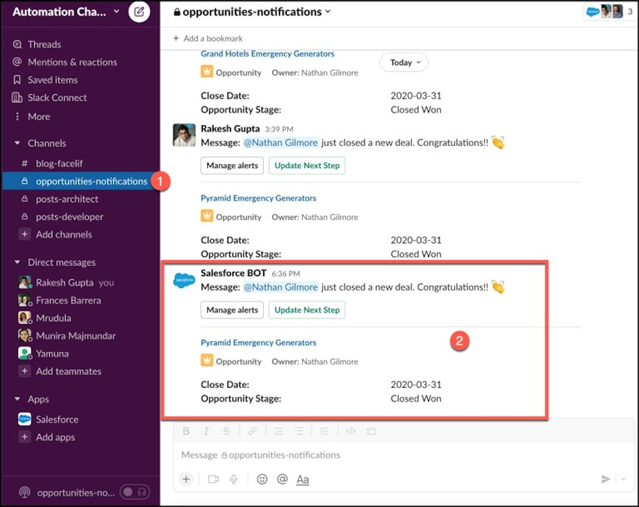 [Screenshot: Slack channel showing a content idea message and the bot&rsquo;s confirmation reply with an Airtable link]