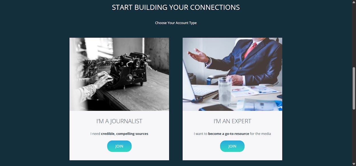 [Screenshot: PitchRate homepage showing journalist queries and expert response interface]