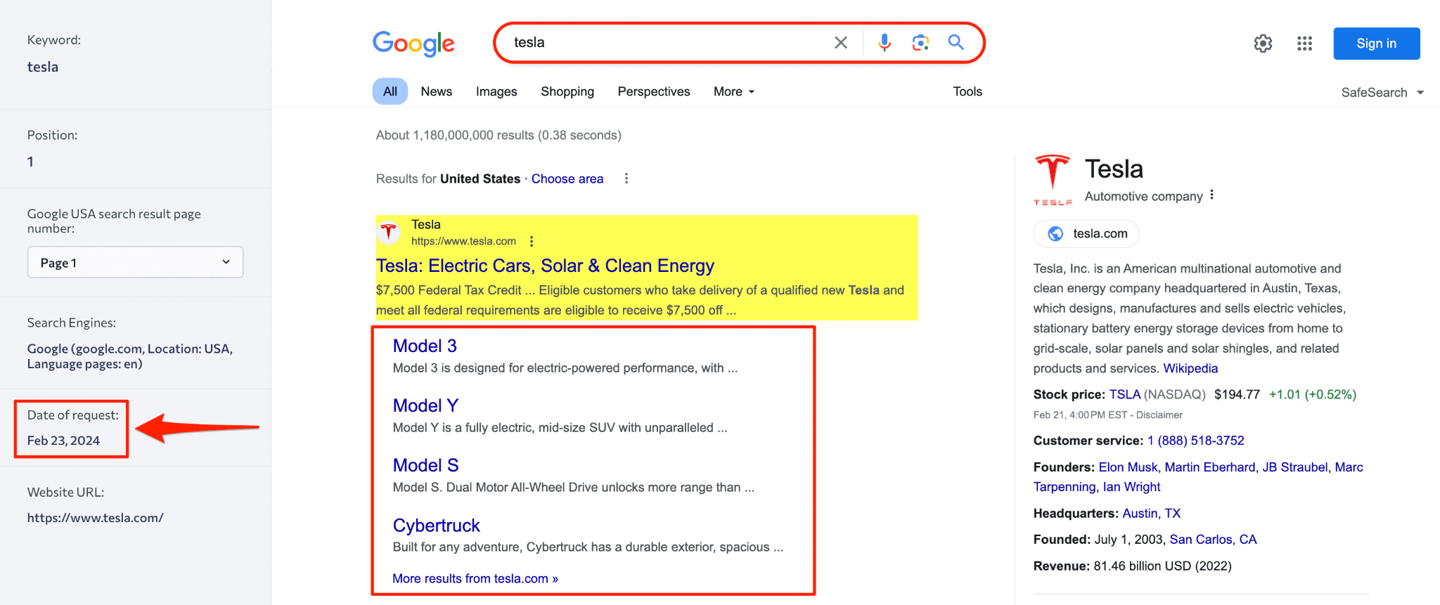 [Screenshot: Google SERP showing sitelinks with a search box for a major brand]