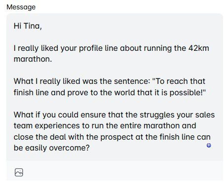 [Screenshot description: Example outreach email showing a specific data point used as a hook]