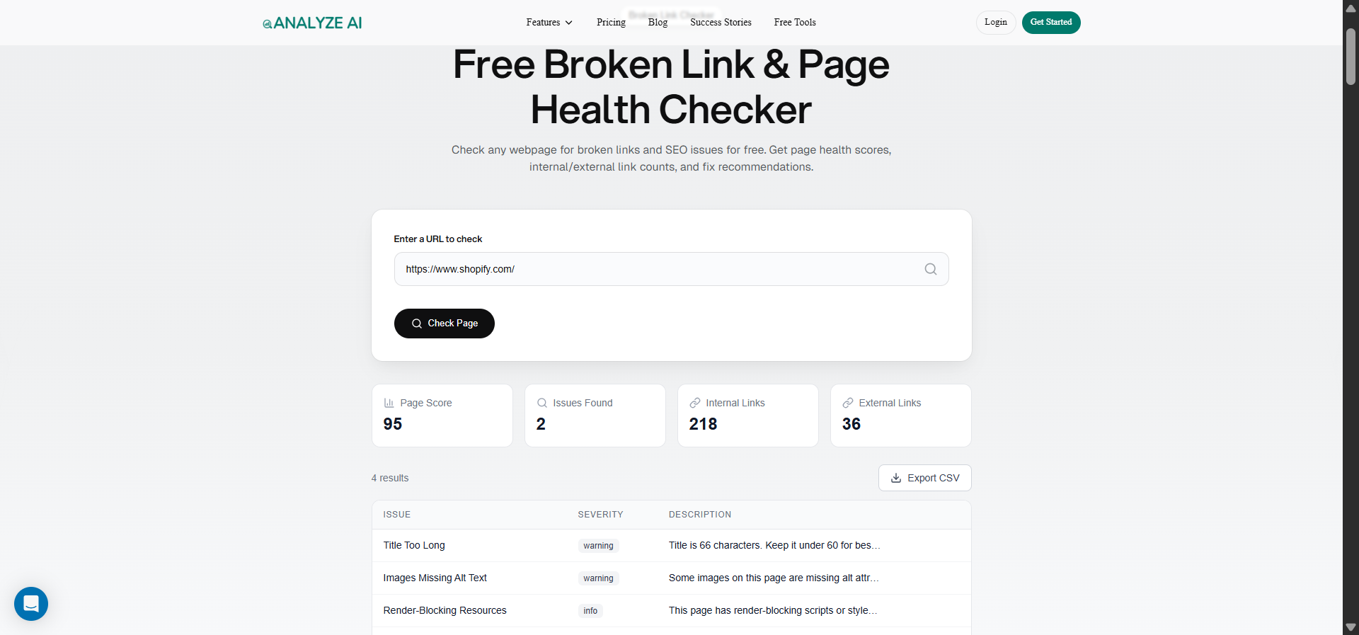 [Screenshot description: Analyze AI Broken Link Checker showing broken links on a prospect&rsquo;s webpage]