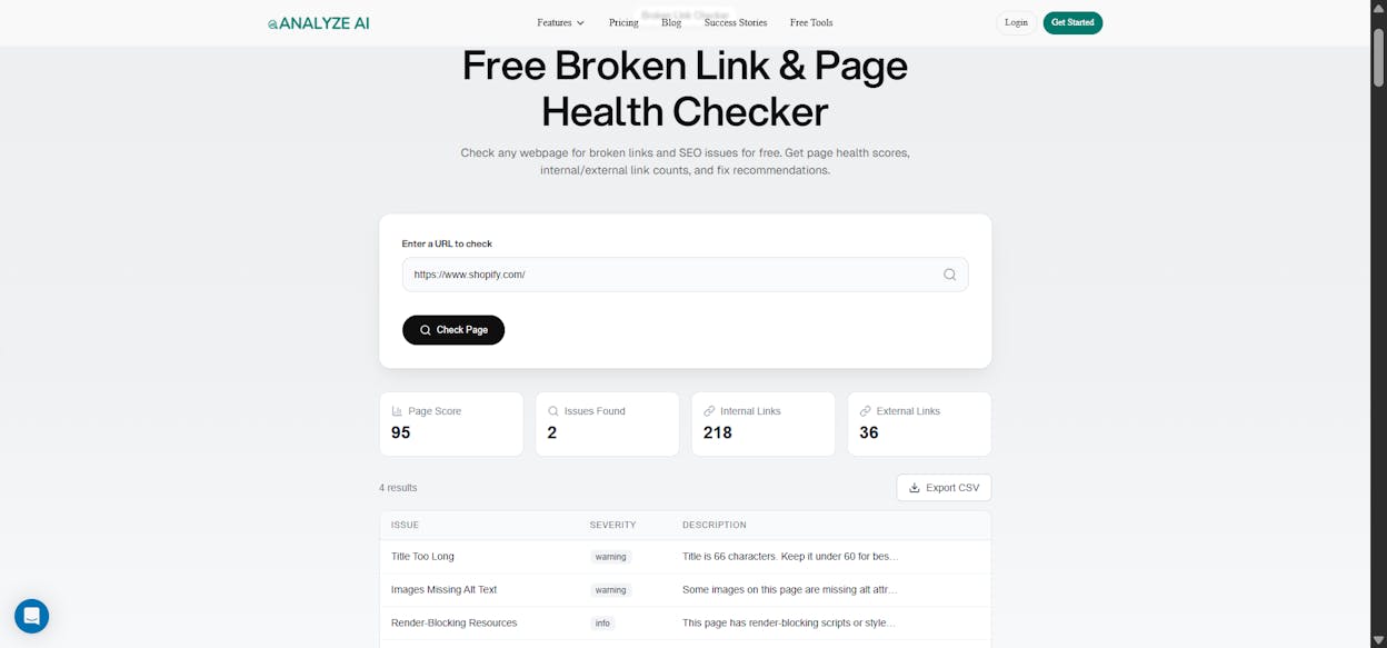 [Screenshot description: Analyze AI Broken Link Checker showing broken links on a prospect&rsquo;s webpage]