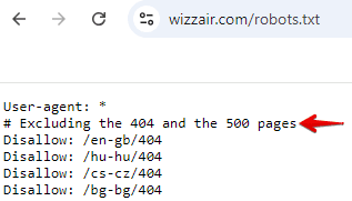 [Screenshot: A robots.txt file in a browser showing Disallow rules]