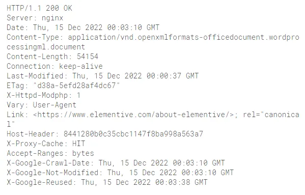[Screenshot: Browser developer tools showing the HTTP response headers for a page, with X-Robots-Tag highlighted]