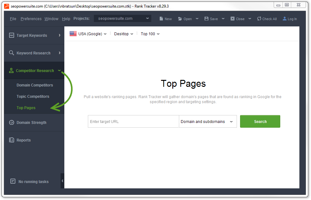 [Screenshot description: Competitor top pages export in an SEO tool showing traffic, keywords, and URL columns]