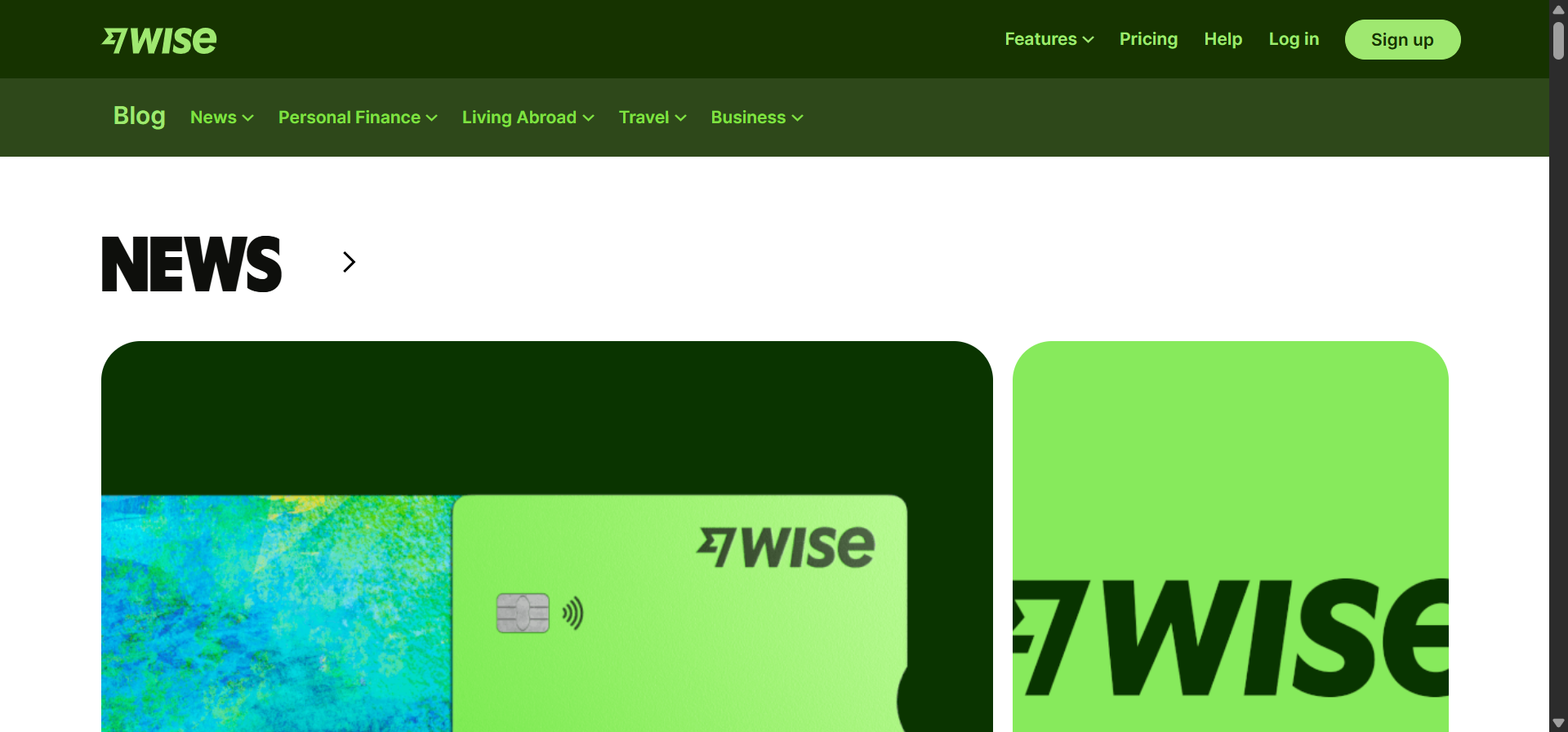 [Screenshot: Wise&rsquo;s English blog for expats in Japan showing topics like foreign credit cards and bank accounts]