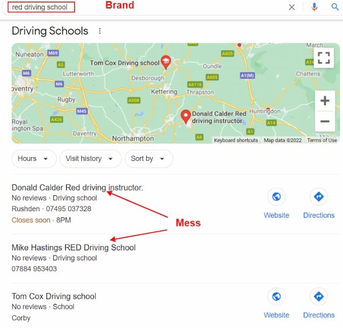 [Screenshot of a franchise brand&rsquo;s Google Business Profile showing consistent naming convention across multiple locations]