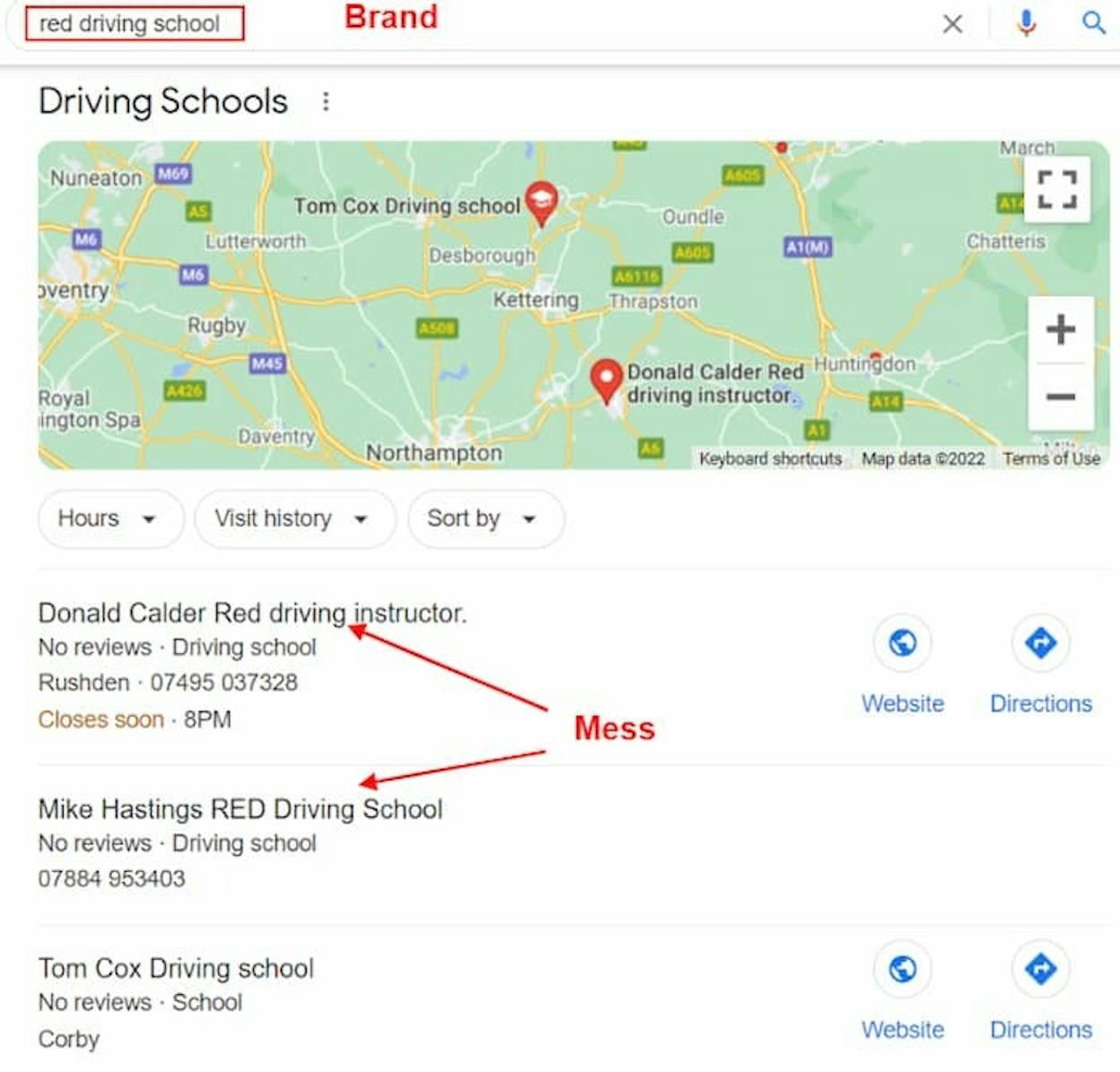 [Screenshot of a franchise brand&rsquo;s Google Business Profile showing consistent naming convention across multiple locations]