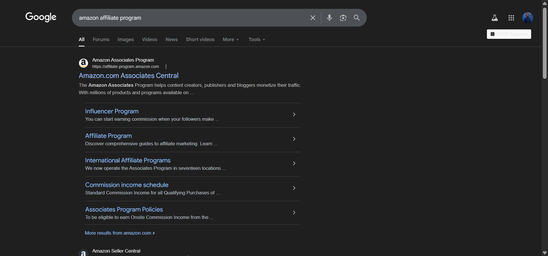 [Screenshot: Example of a Google search results page for &ldquo;[niche] affiliate programs&rdquo; showing listicles and brand program pages]