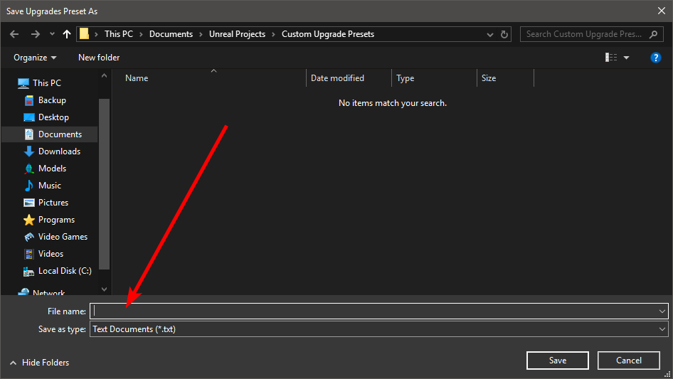 [Screenshot: File &rarr; Save As dialog showing a keyword-rich filename being entered]