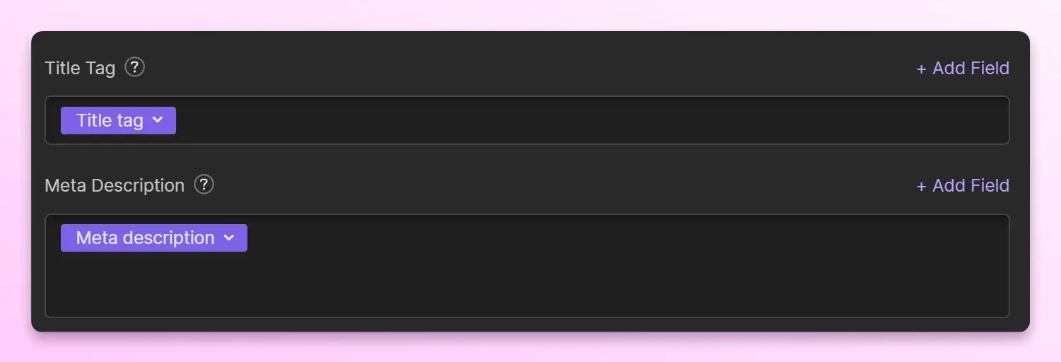 [Screenshot: Webflow page settings showing the Title Tag field in the SEO tab]