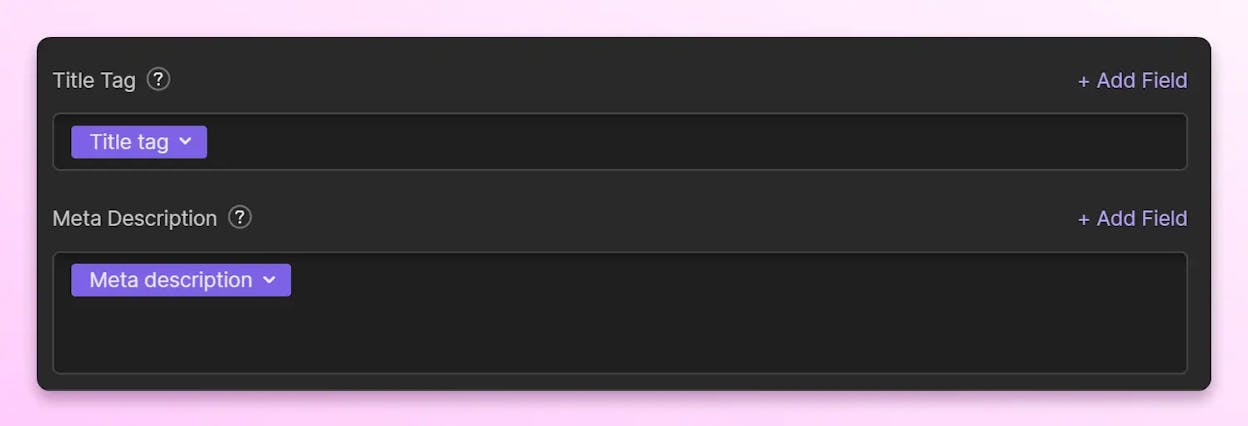 [Screenshot: Webflow page settings showing the Title Tag field in the SEO tab]