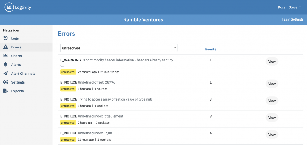 [Screenshot: All Issues report showing a list of errors, warnings, and notices grouped by category]