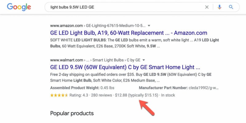 [Screenshot: A Google search result showing rich results with star ratings, pricing, and availability powered by structured data]