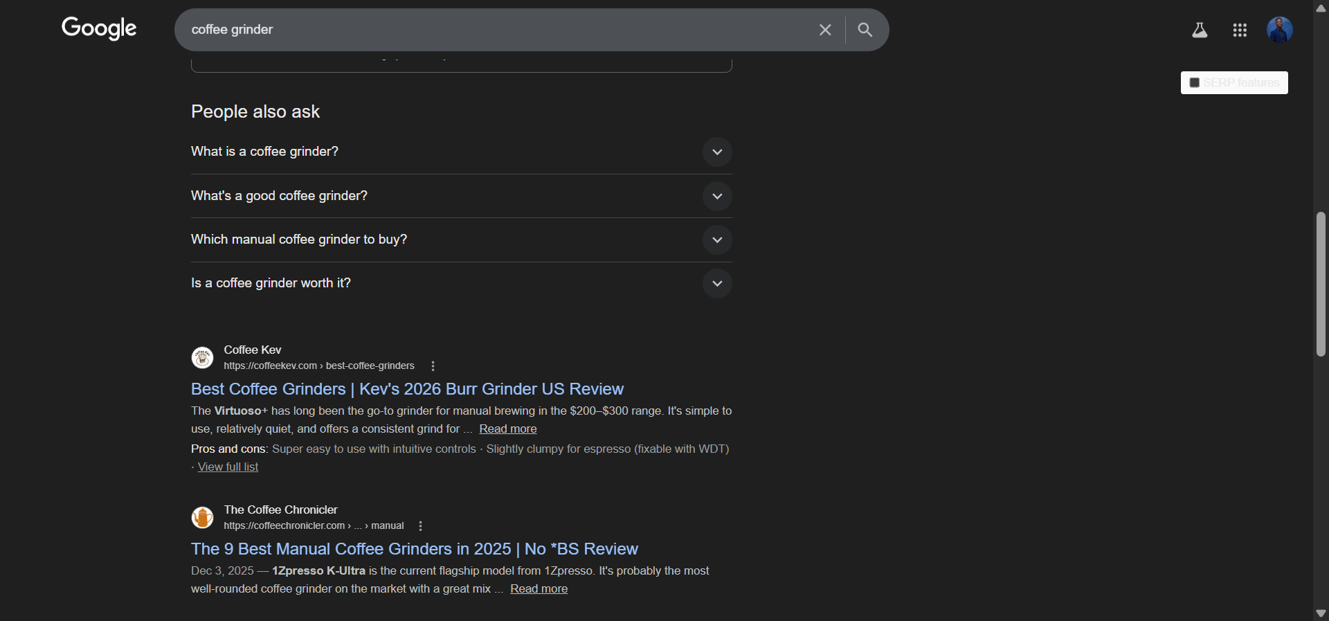 [Screenshot: Google &ldquo;People Also Ask&rdquo; section showing related questions for a coffee-related search]