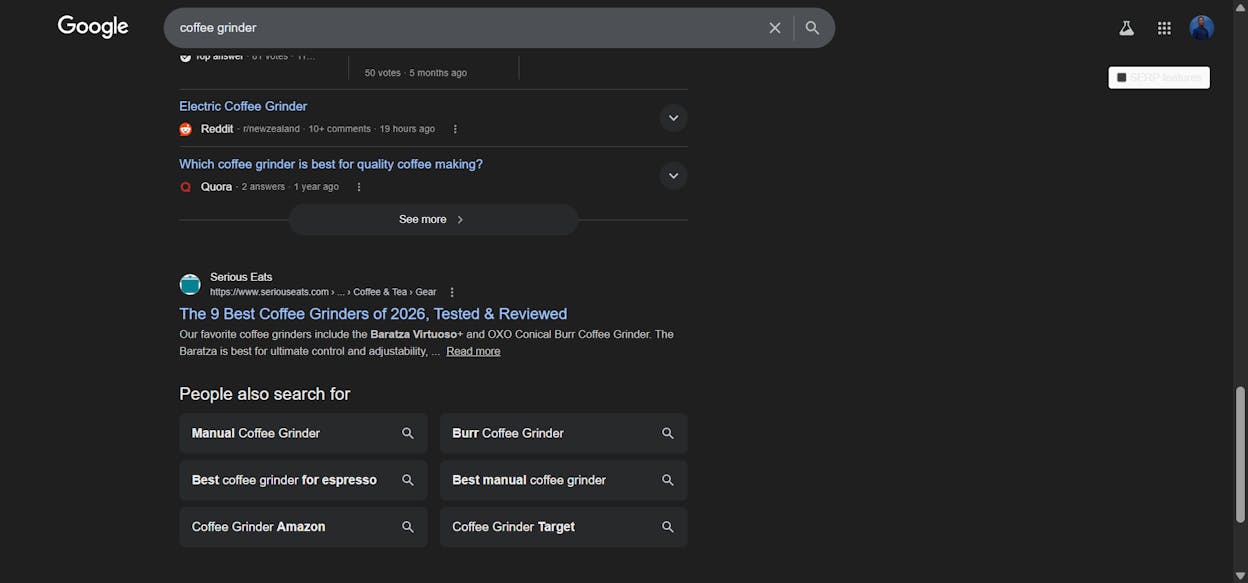 [Screenshot: Google &ldquo;Related Searches&rdquo; section at the bottom of a search results page]