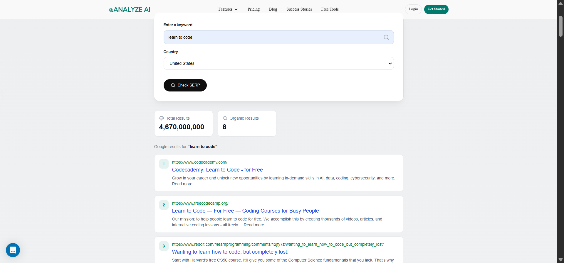 [Screenshot: SERP Checker results showing top-ranking pages for a keyword]