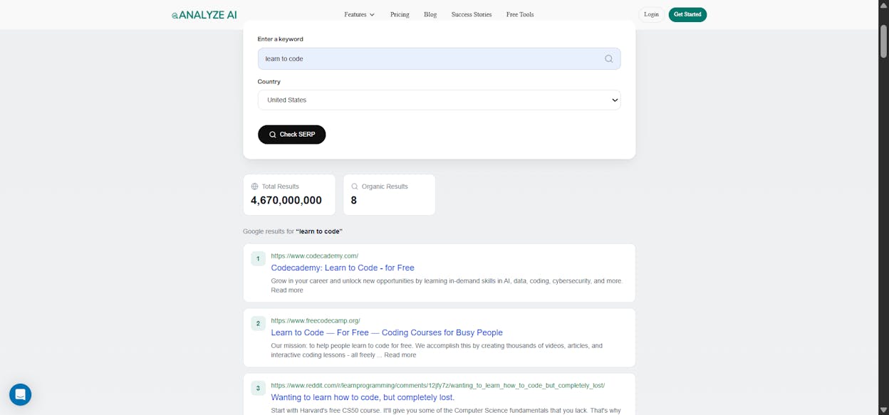 [Screenshot: SERP Checker results showing top-ranking pages for a keyword]