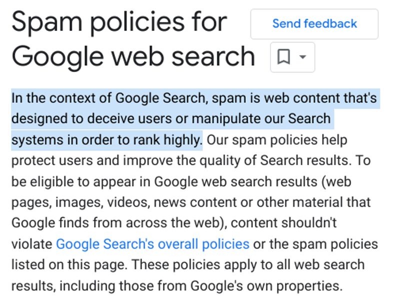 [Screenshot: Google&rsquo;s hacked content policy page highlighting that hacked content violates Google&rsquo;s spam policies]
