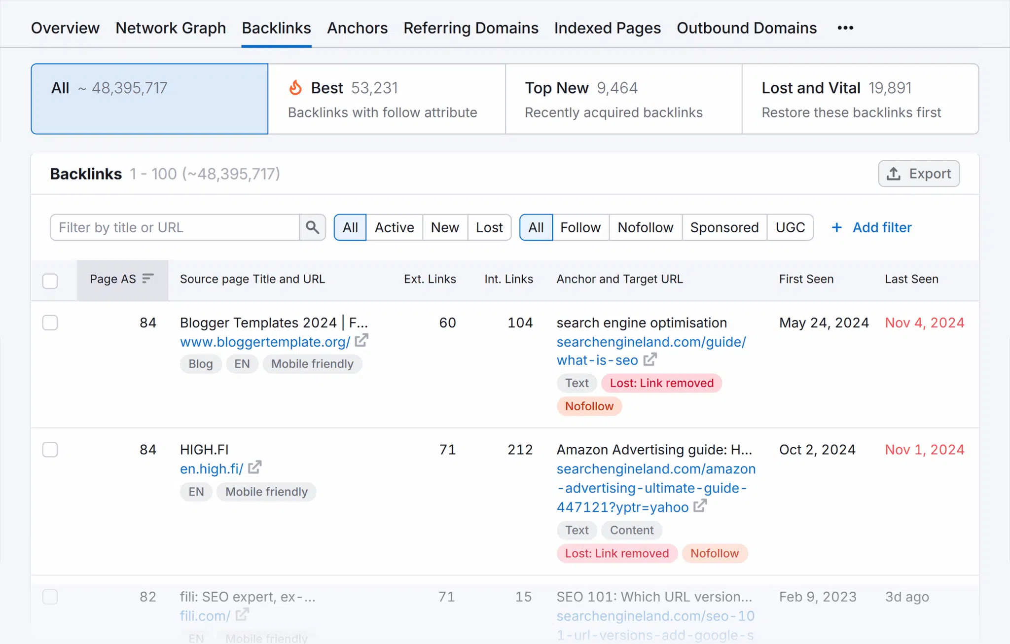 [Screenshot: A backlink report showing suspicious anchor text patterns &mdash; keyword-rich anchors from completely irrelevant referring pages]
