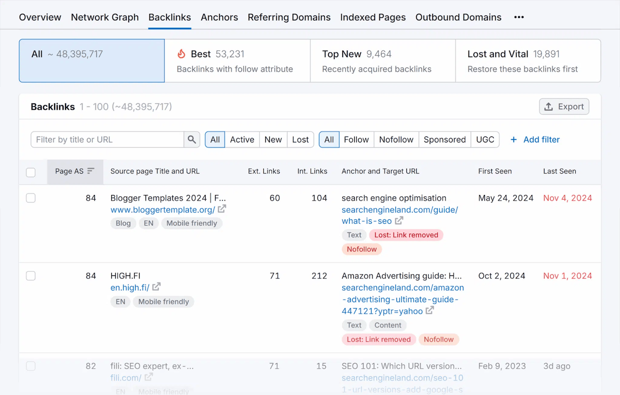 [Screenshot: A backlink report showing suspicious anchor text patterns &mdash; keyword-rich anchors from completely irrelevant referring pages]