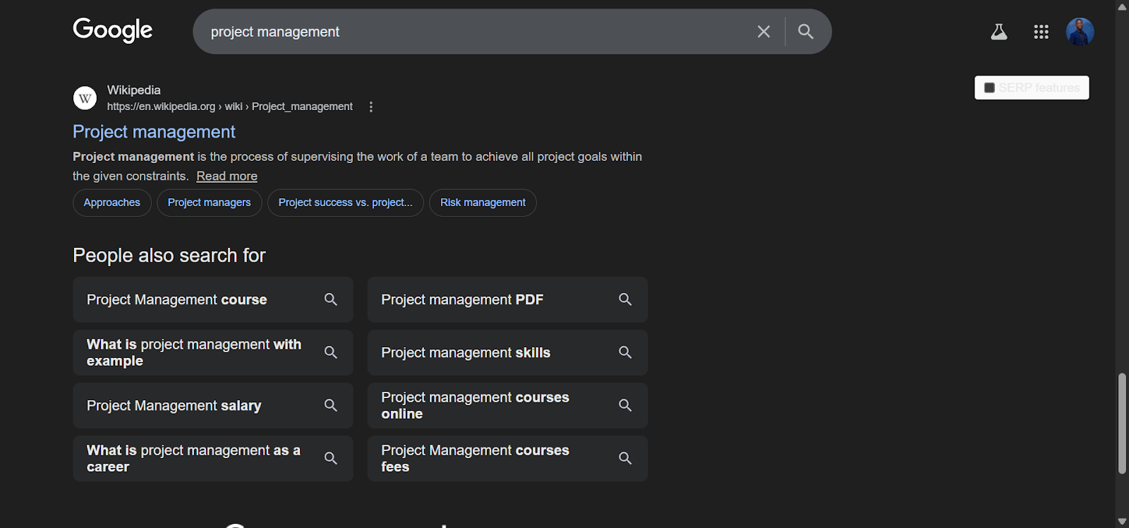 [Screenshot: Google SERP showing &ldquo;People Also Ask&rdquo; section expanded with related questions, and &ldquo;Related Searches&rdquo; section at the bottom]