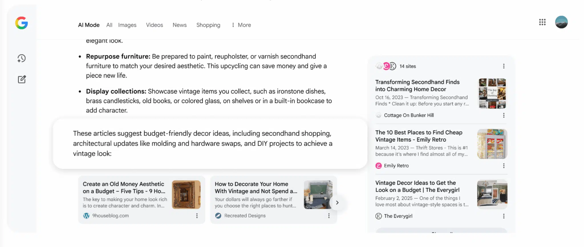 [Screenshot: Search Labs homepage showing AI Mode, Google app for Windows, Tailor your feed, and Web Guide cards]
