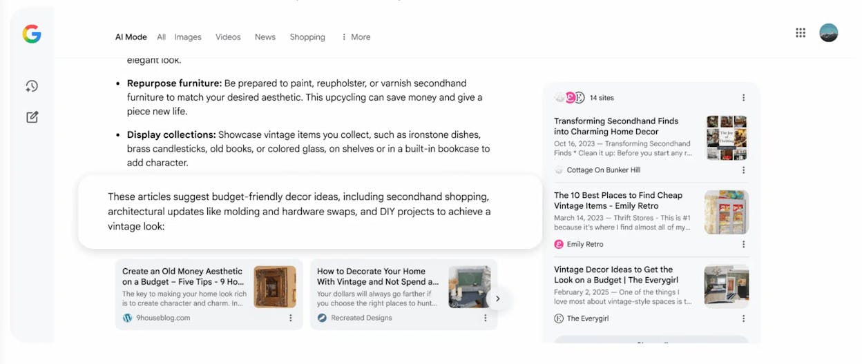 [Screenshot: Search Labs homepage showing AI Mode, Google app for Windows, Tailor your feed, and Web Guide cards]