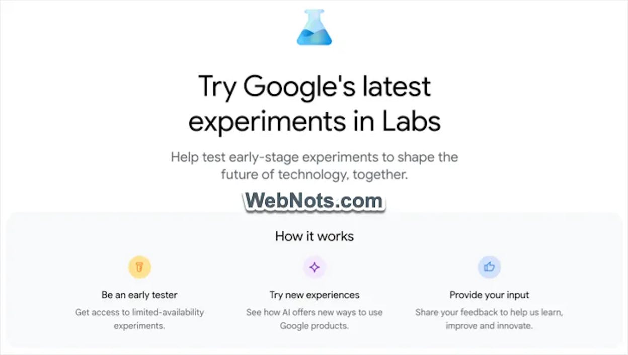 [Screenshot: Web Guide toggle page in Search Labs showing &ldquo;Try Web Guide&rdquo; button and preview screenshots]