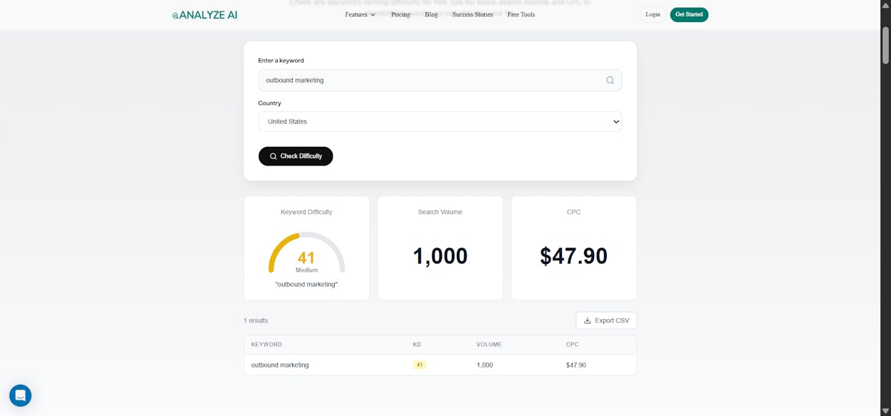 [Screenshot: Enter your target keyword in a keyword difficulty checker tool. Look at the KD score and the number of referring domains for each top-10 result.]