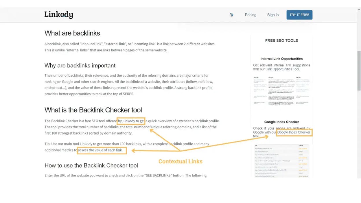 [Screenshot: Your CMS or blog editor showing a contextual internal link being added from an existing blog post to a holiday deals page, with anchor text highlighted]