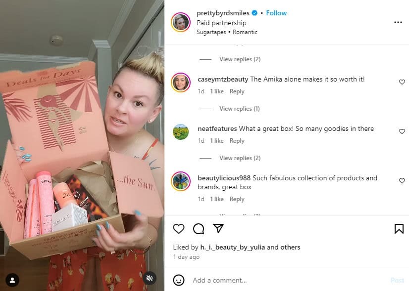 [Screenshot: Example of a micro-influencer&rsquo;s Instagram post promoting a holiday sale, showing engagement metrics like likes, comments, and saves]