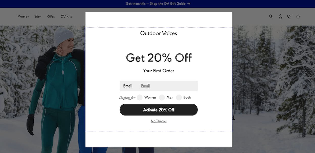 [Screenshot: Example of a holiday email with a countdown timer and a &ldquo;reveal your discount&rdquo; CTA button]