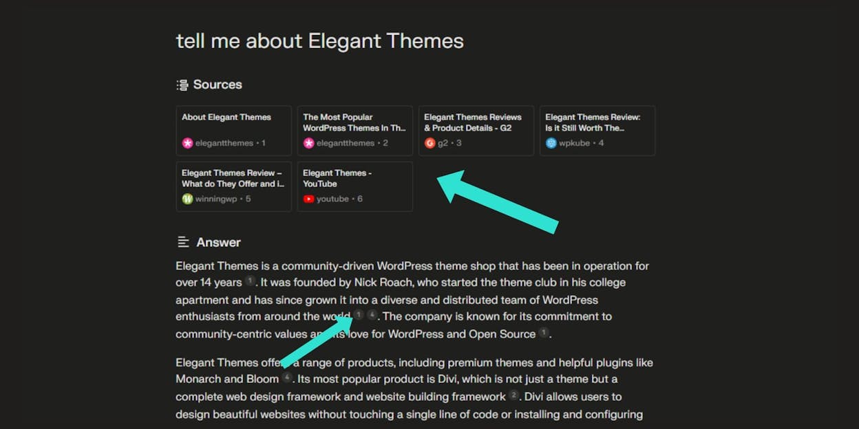 [Screenshot: A Perplexity conversation where it provides a real-time answer with source citations]