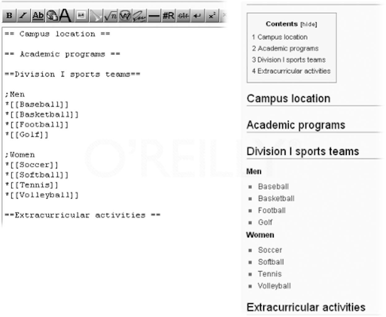 [Screenshot: A Wikipedia article&rsquo;s table of contents showing well-organized subtopics under a broad topic]