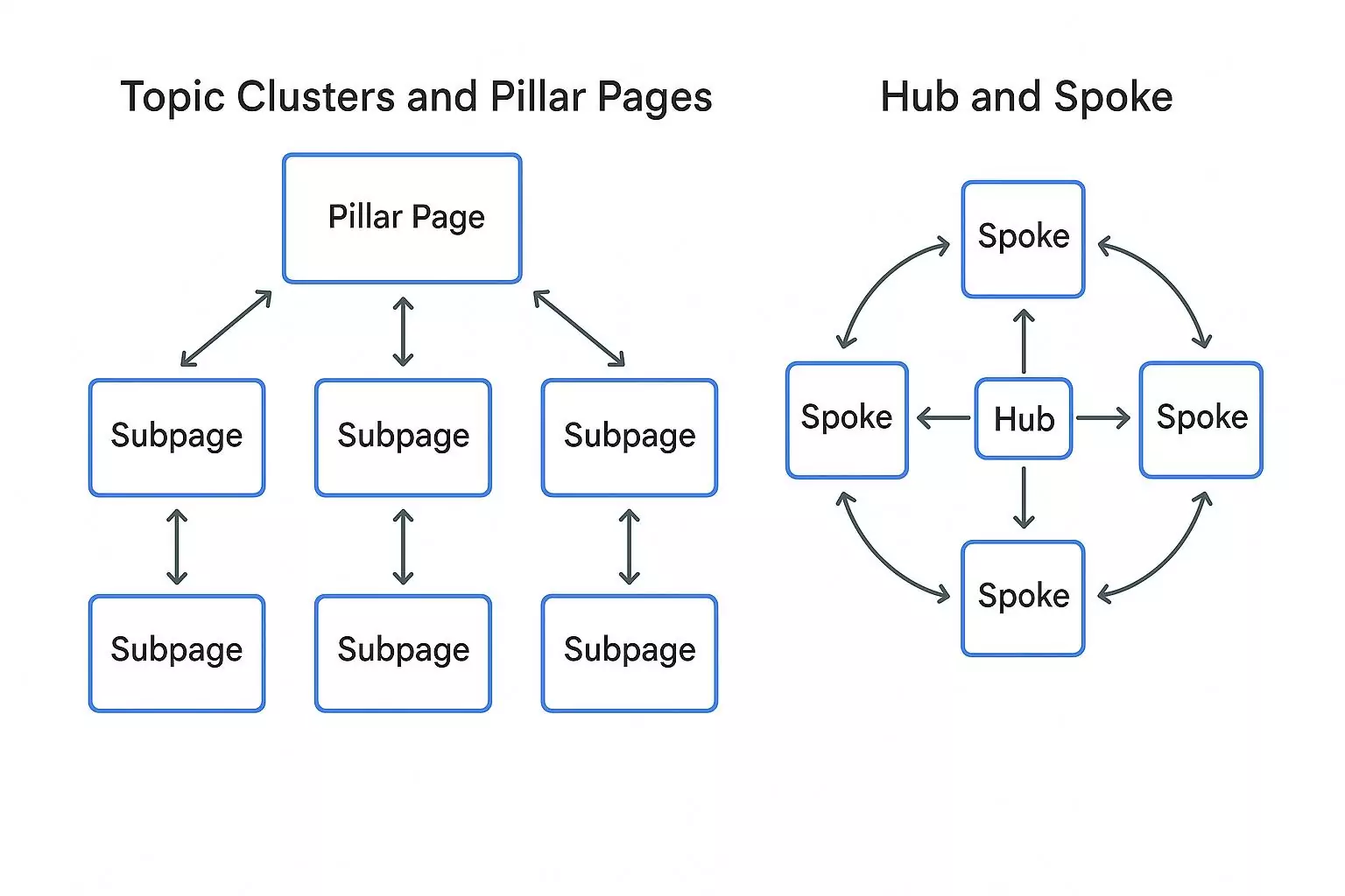 [Screenshot: An example hub page showing contextual inline links to subpages, with descriptive anchor text highlighted]
