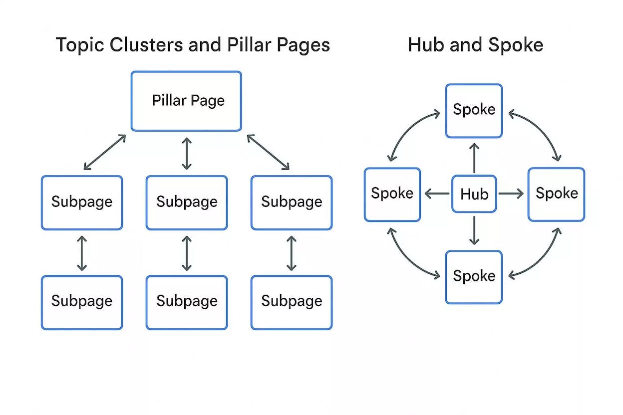 [Screenshot: An example hub page showing contextual inline links to subpages, with descriptive anchor text highlighted]