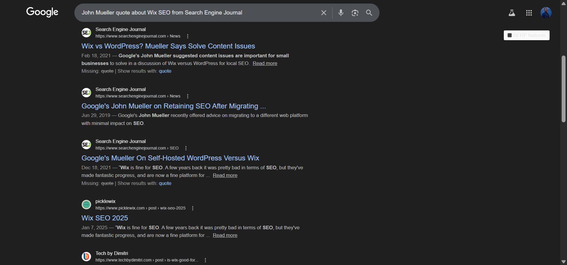[Screenshot: Google&rsquo;s John Mueller quote about Wix SEO from Search Engine Journal]