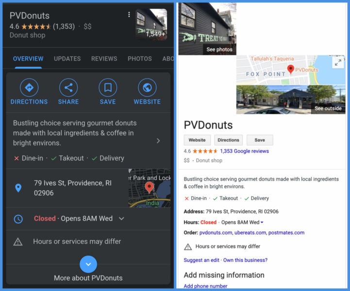 [Screenshot of a Google Business Profile listing in search results showing the local knowledge panel]