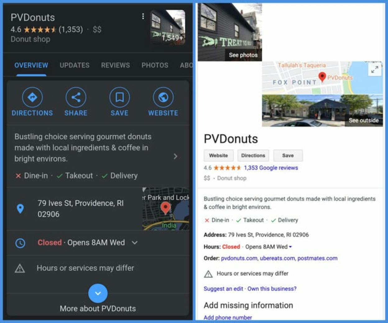 [Screenshot of a Google Business Profile listing in search results showing the local knowledge panel]