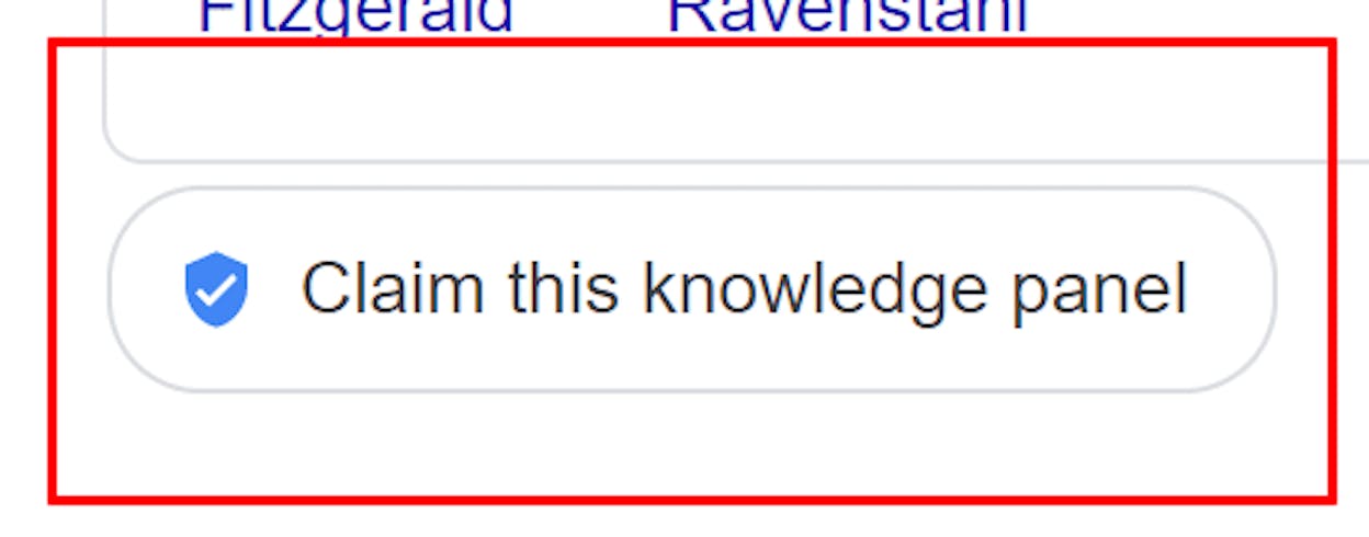 [Screenshot of the &ldquo;Claim this knowledge panel&rdquo; button at the bottom of a Google Knowledge Panel]