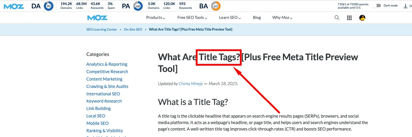 [Screenshot of a well-optimized blog post showing the target keyword appearing in the title, URL, H1, a subheading, and the intro paragraph]