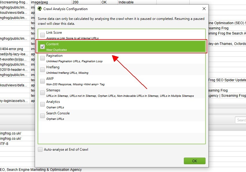 [Screenshot: A site crawling tool showing a duplicate content report with clusters of near-duplicate pages highlighted]