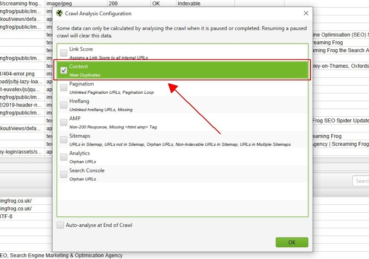 [Screenshot: A site crawling tool showing a duplicate content report with clusters of near-duplicate pages highlighted]