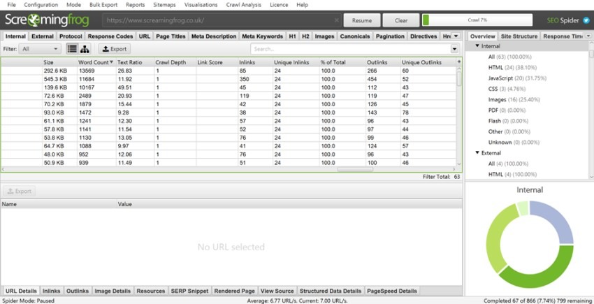 [Screenshot: A site crawling tool&rsquo;s on-page report showing a list of pages flagged for low word count]