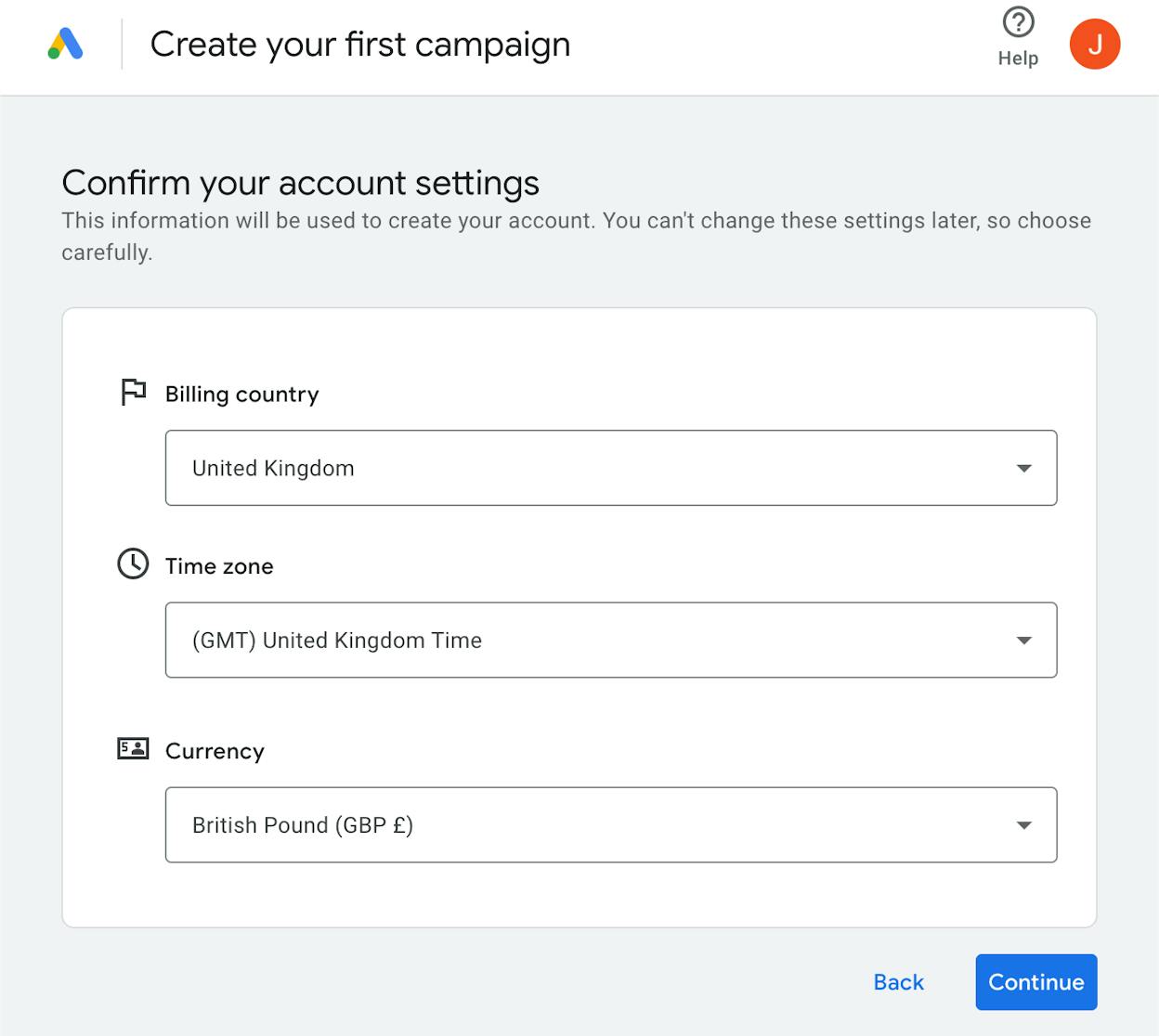 [Screenshot: Billing information form with country, time zone, and currency fields]